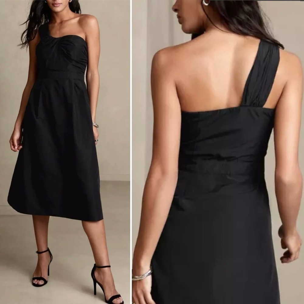Banana Republic Black One-Shoulder A-Line Midi Dress